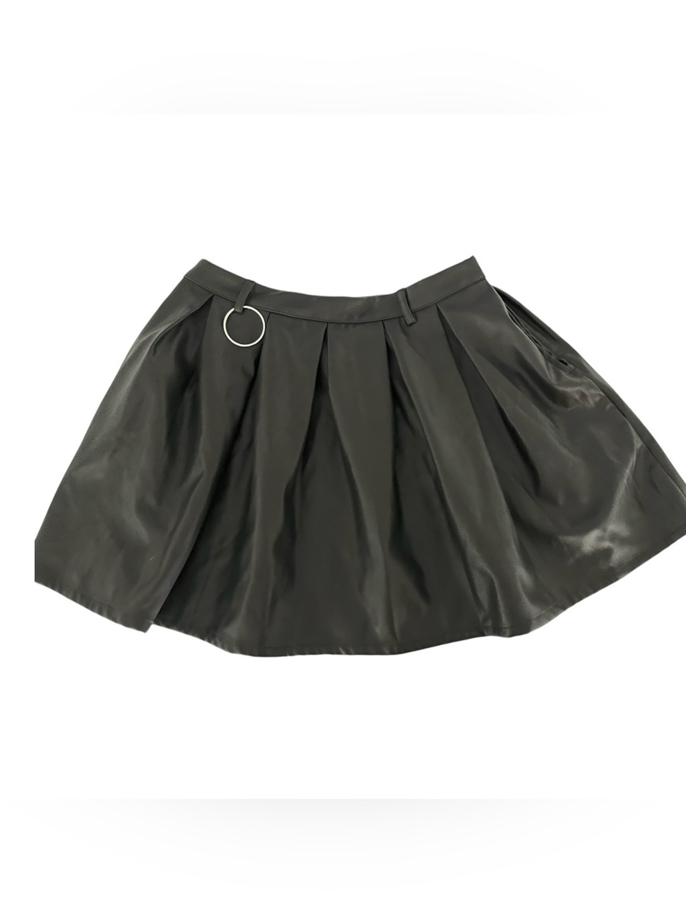 Social Collision Black Faux Leather Pleated Mini Skirt Ring Detail Large